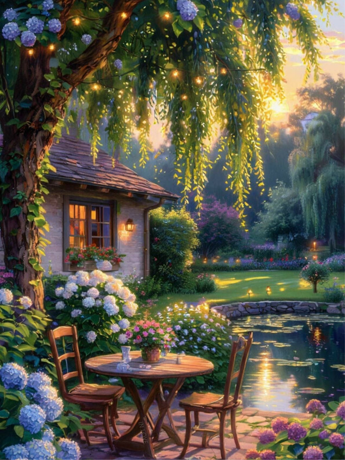 Hydrangea Garden at Dusk