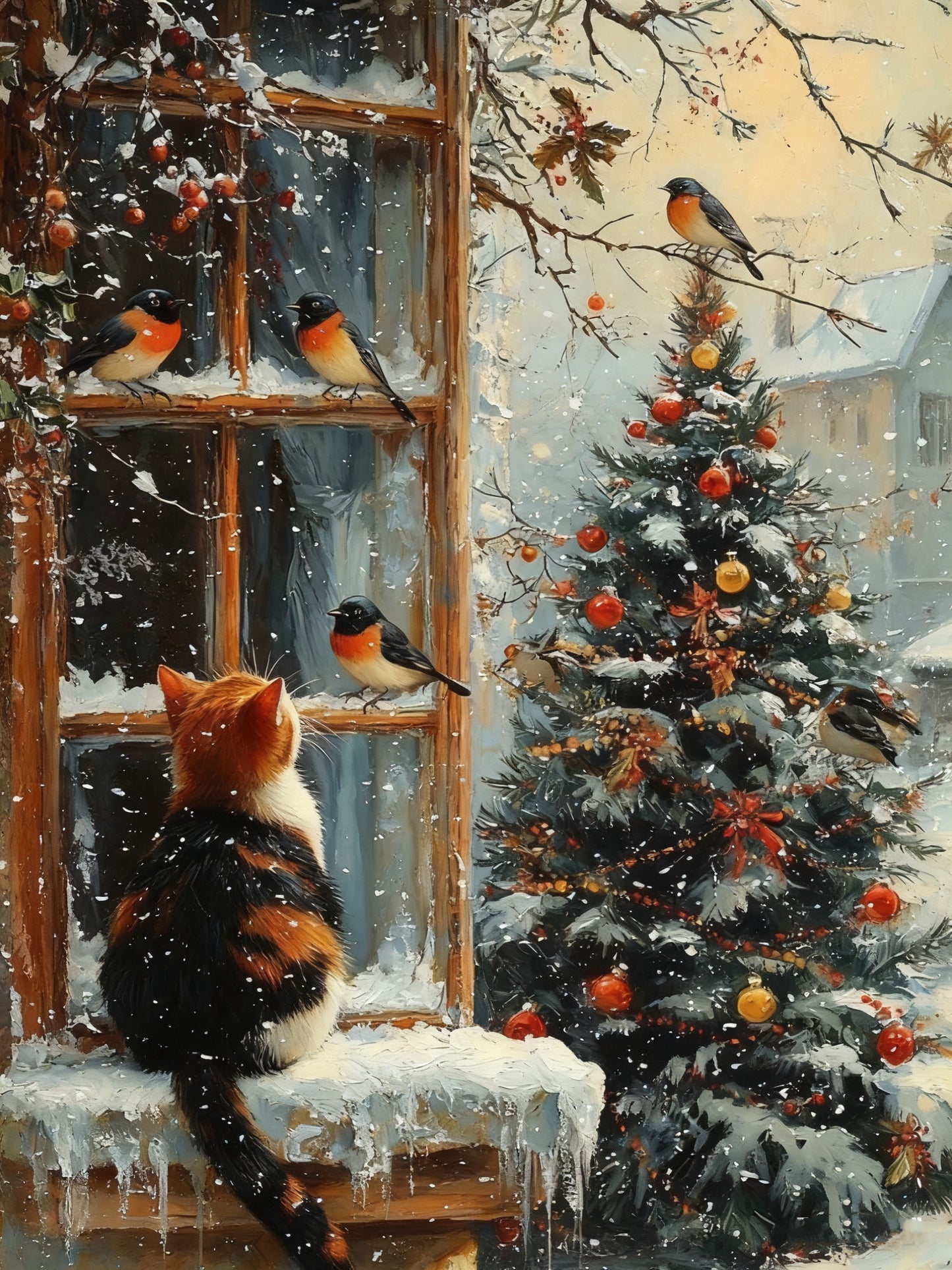 Christmas Cat & Birds