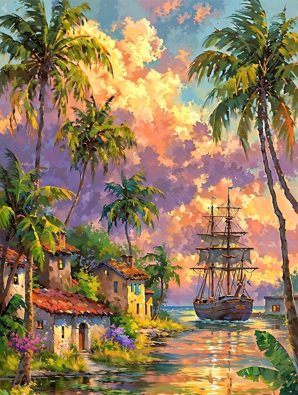 Tropical Harbor at Sunset