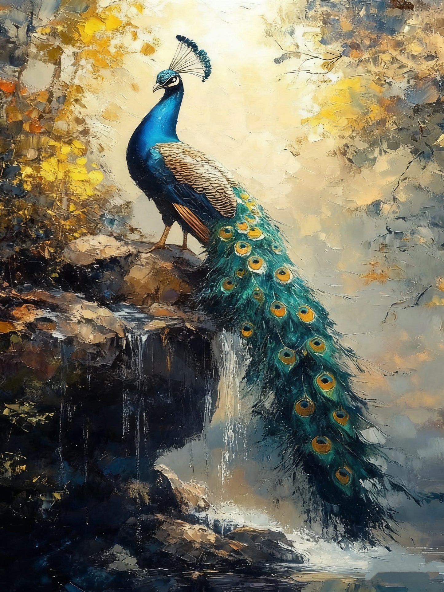 Peacock by Waterfall