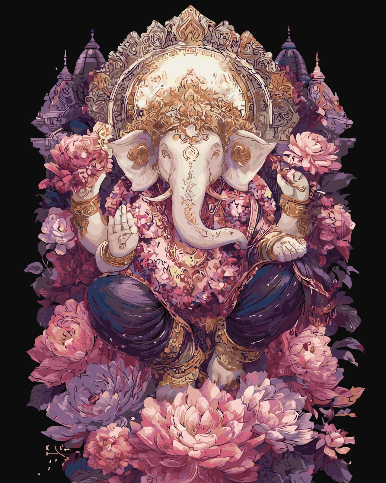 Ornate Ganesha in Blossoms – Paintbynumbers. Online