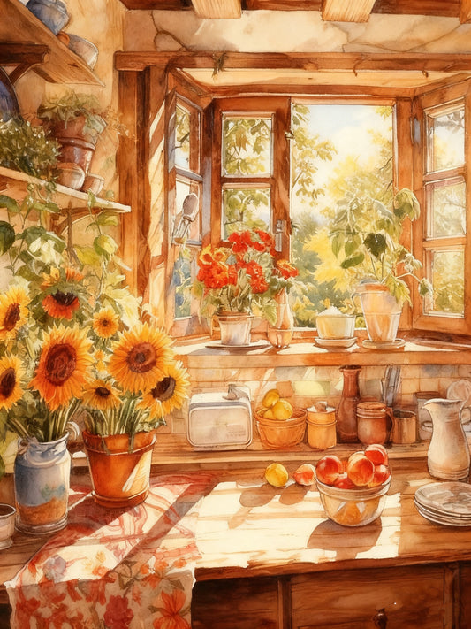 Sunny Kitchen with Flowers