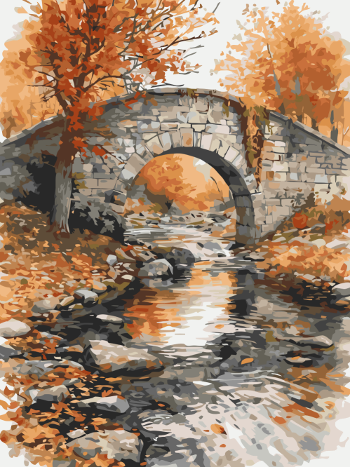 Autumn Stone Bridge Stream
