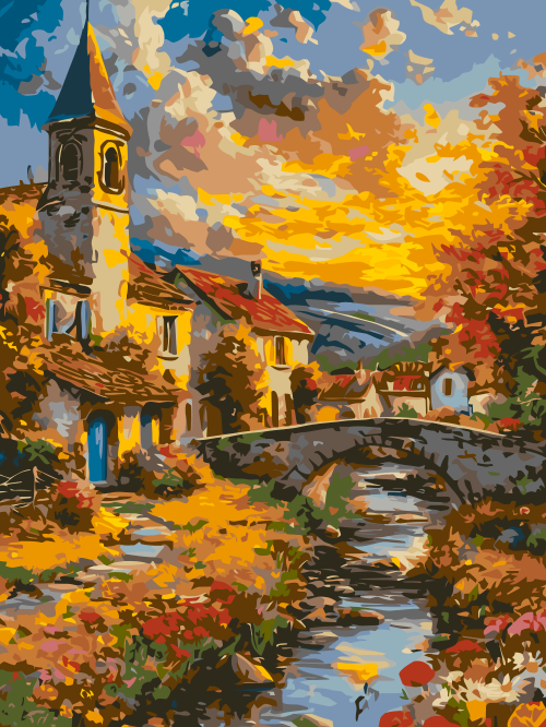 Autumn Village Bridge