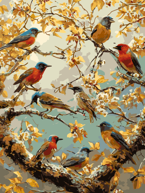 Birds on Blossom Tree