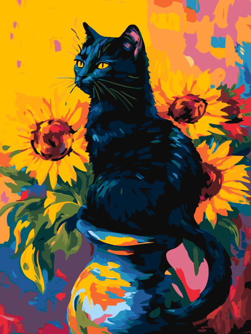 Black Cat Sitting on a Vase