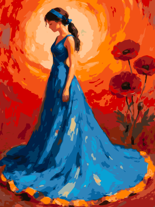 Blue Dress and Poppies