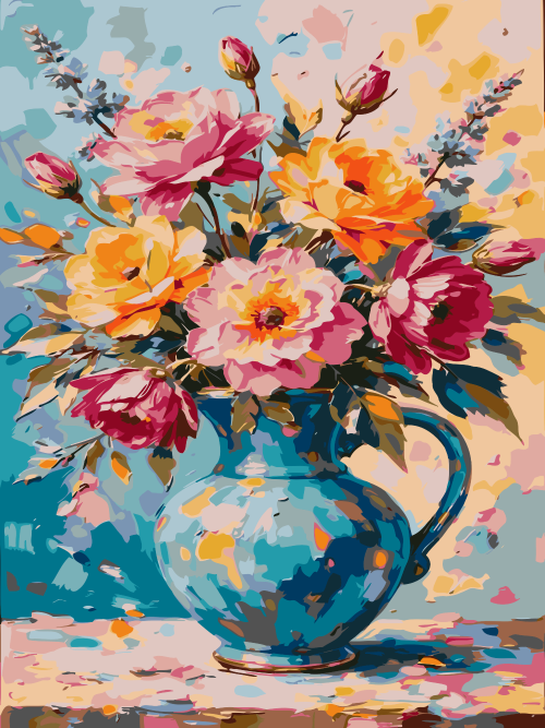 Bouquet in a Turquoise Vase