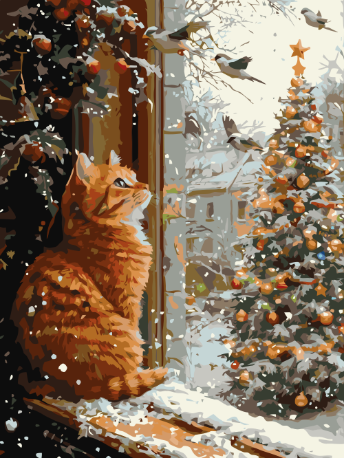 Christmas Cat by the Window