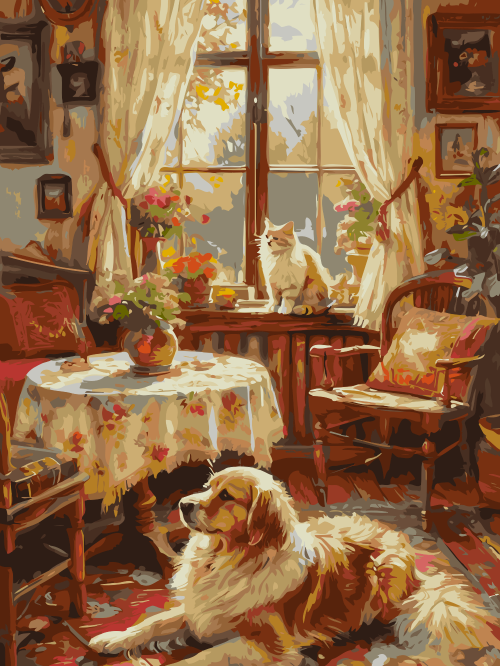 Cozy Room with Cat and Dog