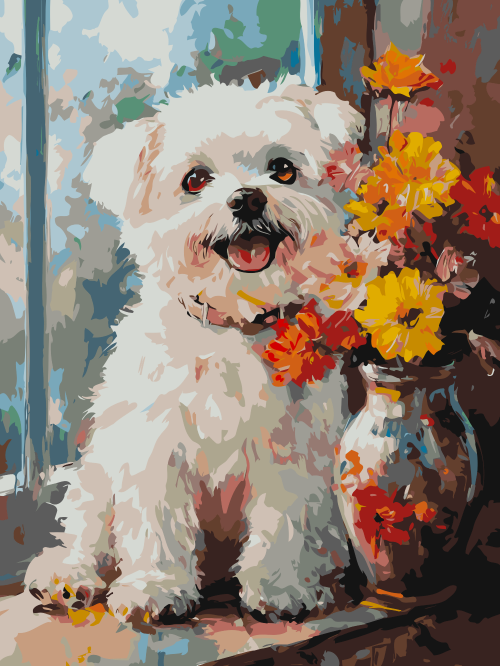 Dog and Flowers