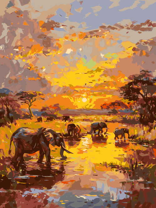 Elephants at Sunset