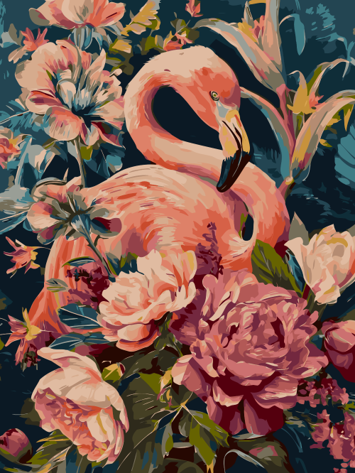 Flamingo Among Flowers