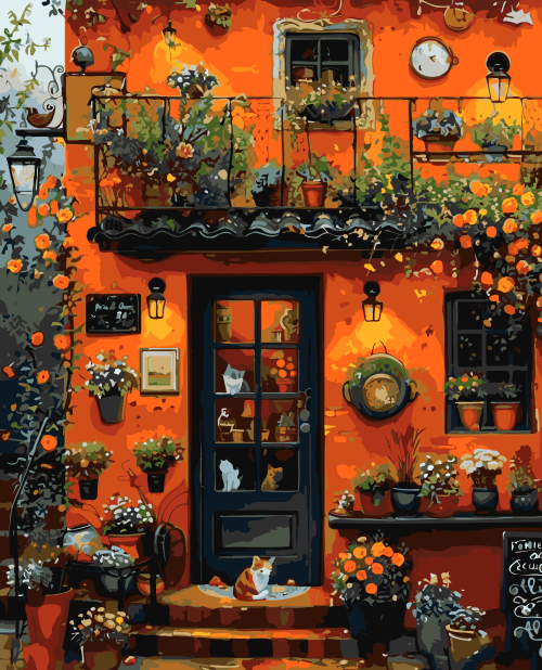 Floral Cottage with Cats