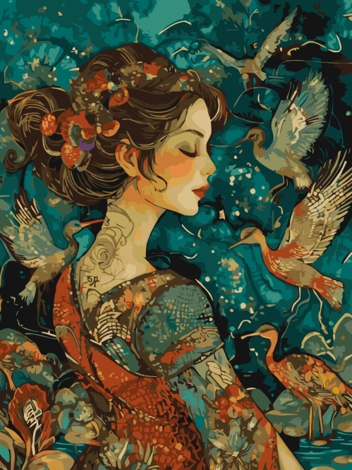Geisha with Cranes