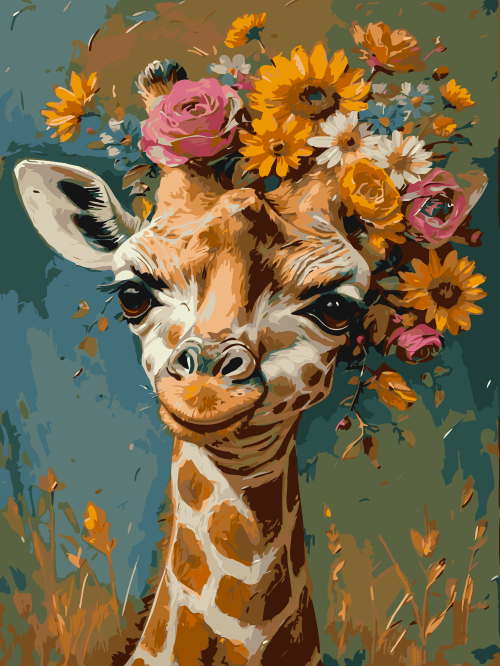 Giraffe with Flowers