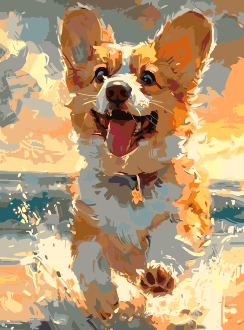 Happy Corgi at the Beach