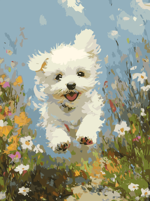 Happy Puppy in Flowers