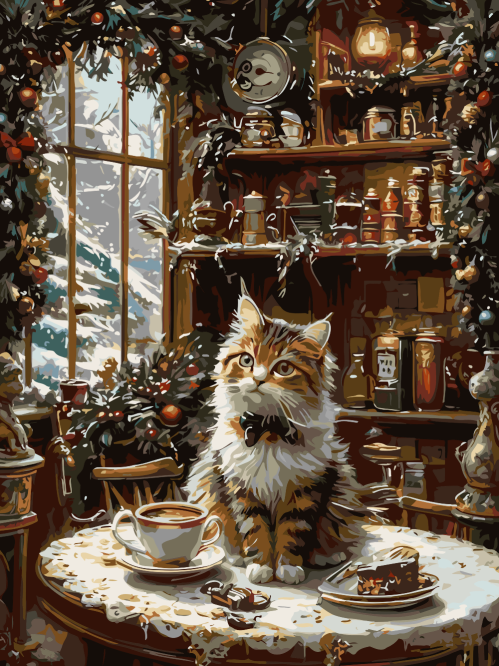 Holiday Kitten Tea Time
