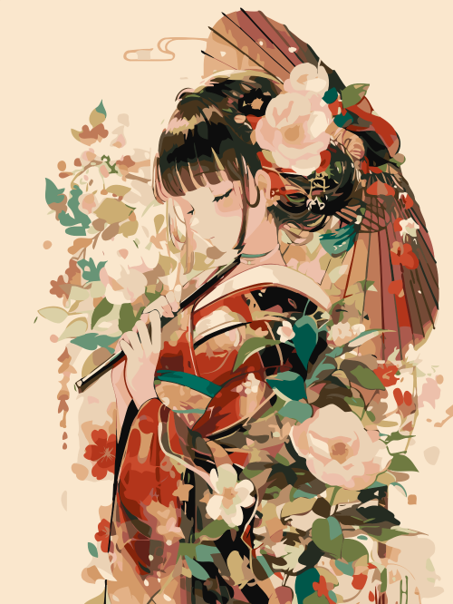 Kimono Floral Flute Lady