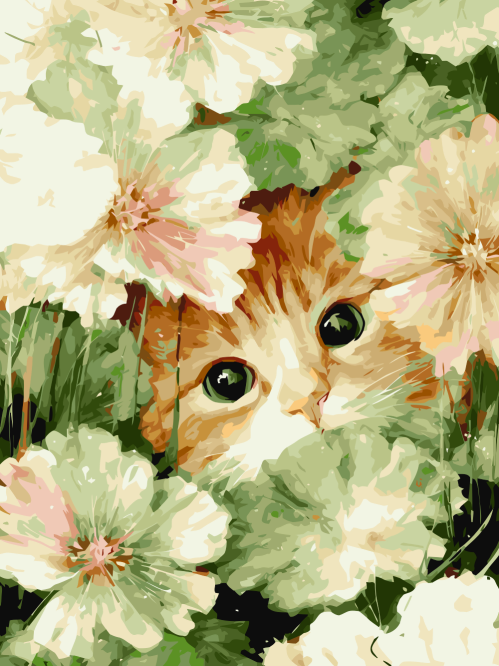 Kitten Among Flowers