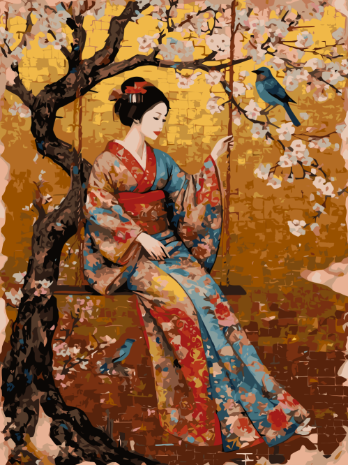 Lady in Kimono on a Swing