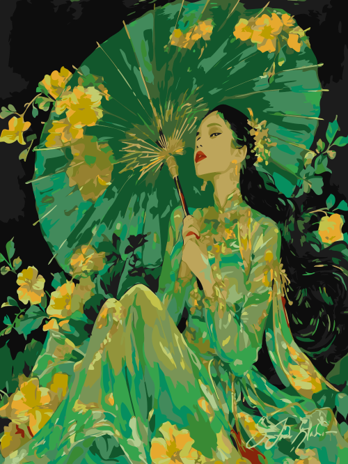 Lady with Green Umbrella