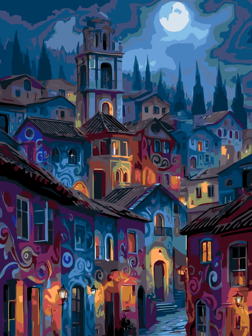 Moonlit Colourful Town