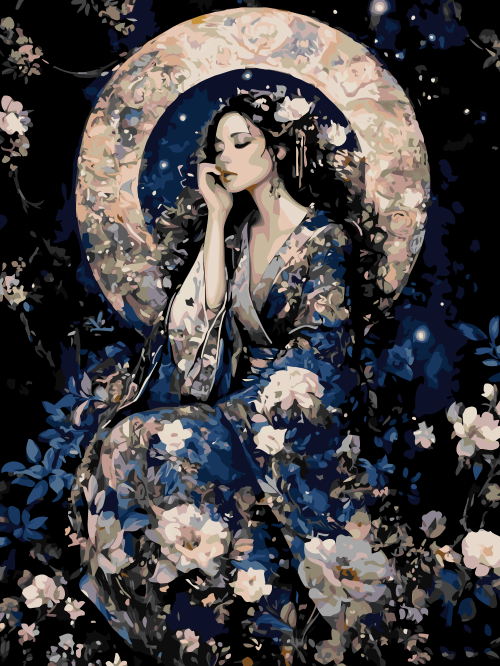 Moonlit Floral Kimono Lady