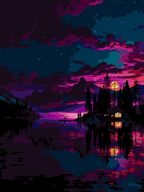 Moonlit Lake Cabin