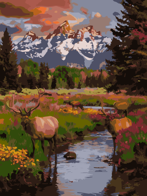 Mountain Stream with Elk