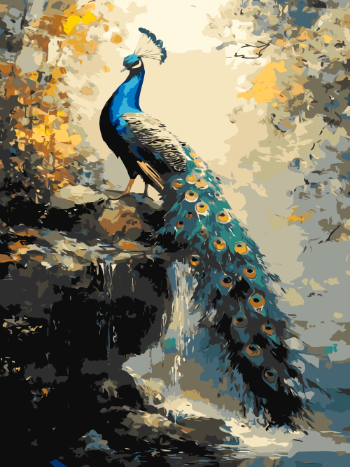 Peacock by Waterfall