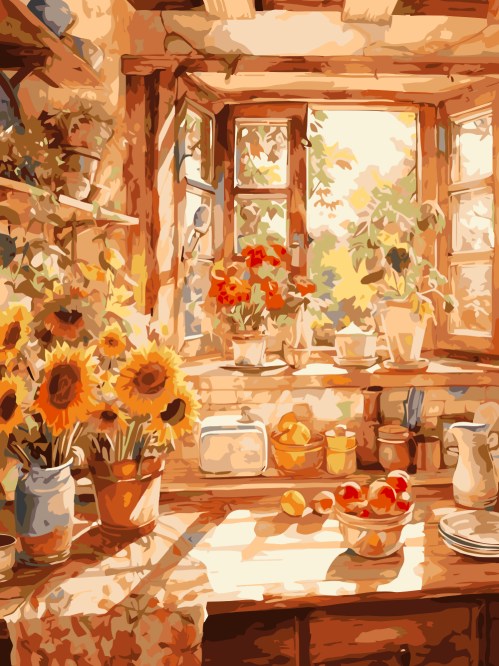 Sunny Kitchen with Flowers