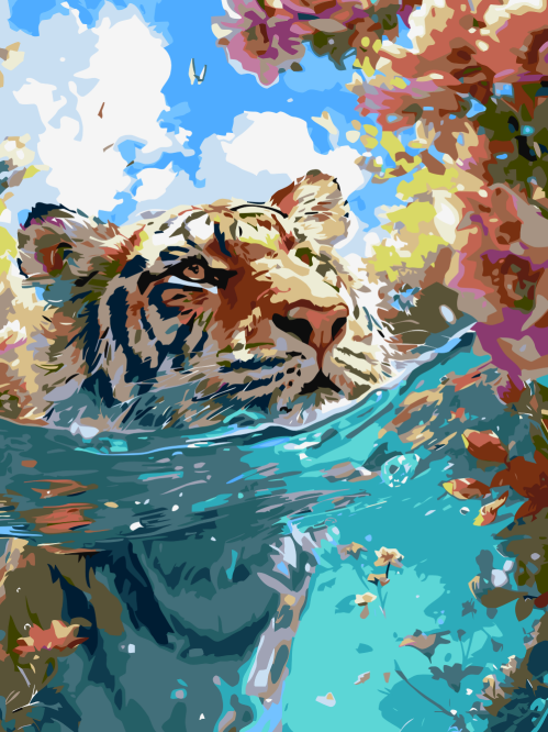 Tiger in Floral Water