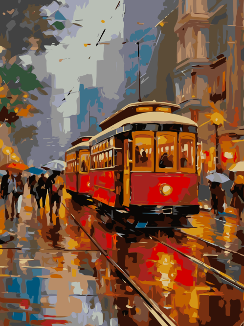 Tram in the Rainy City