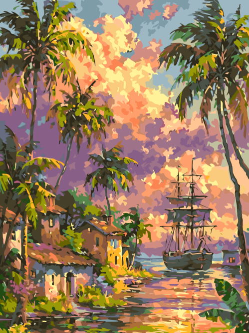 Tropical Harbor at Sunset