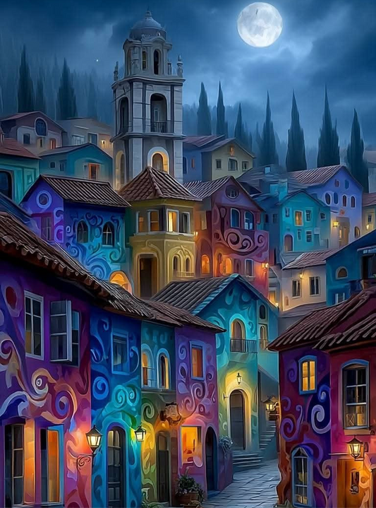 Moonlit Colourful Town