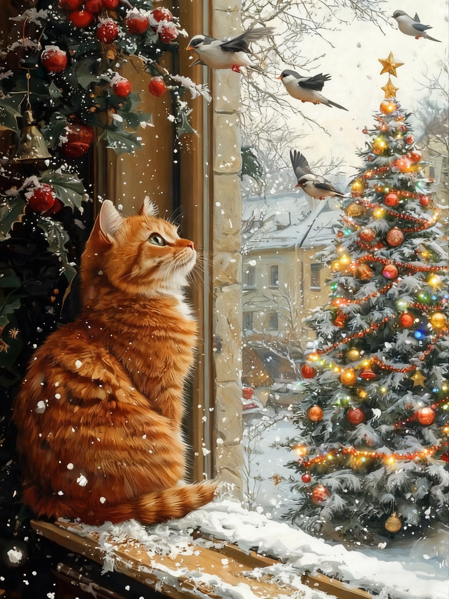 Christmas Cat by the Window