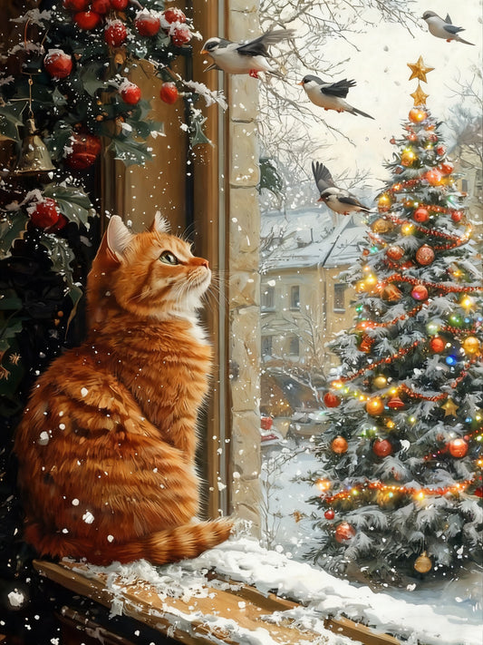 Christmas Cat by the Window