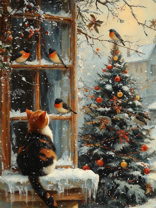 Christmas Cat & Birds