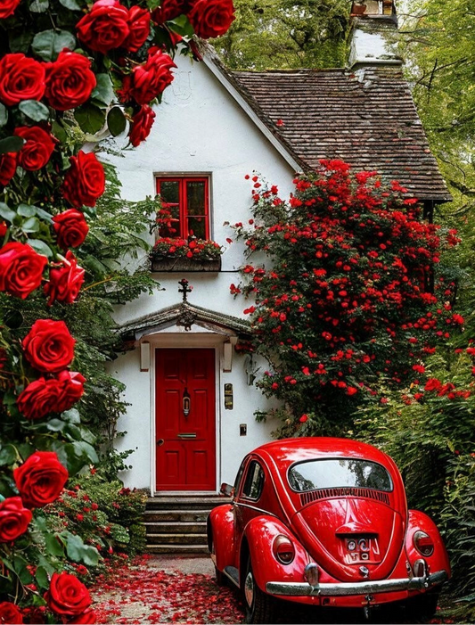 Red Roses and Cottage