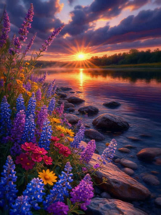 Riverbank Sunset Flowers