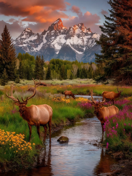 Mountain Stream with Elk