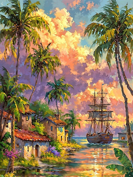 Tropical Harbor at Sunset