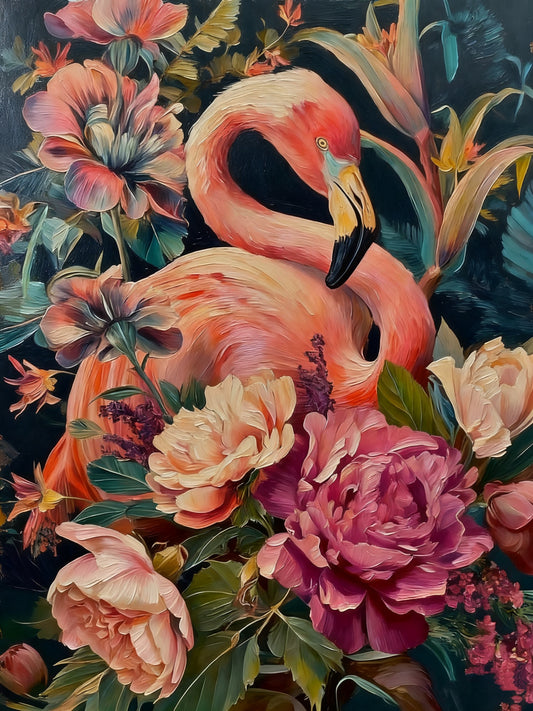 Flamingo Among Flowers