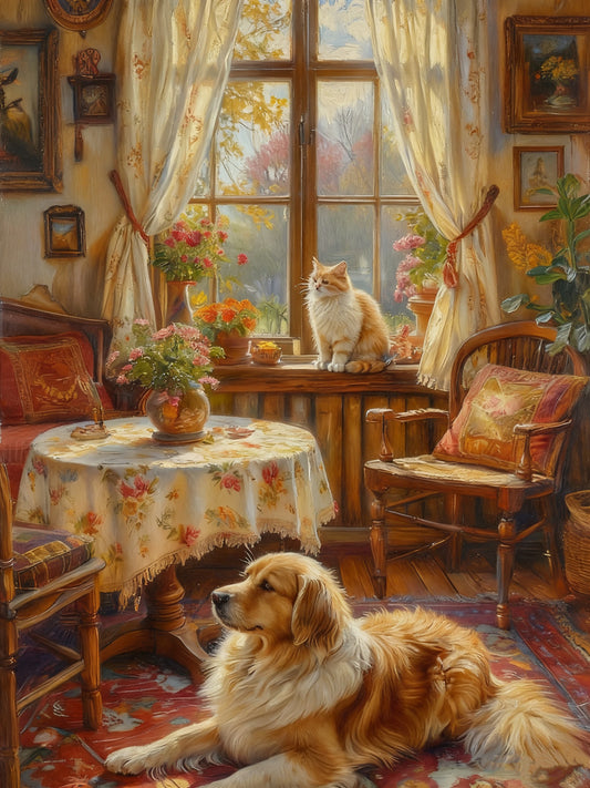 Cozy Room with Cat and Dog