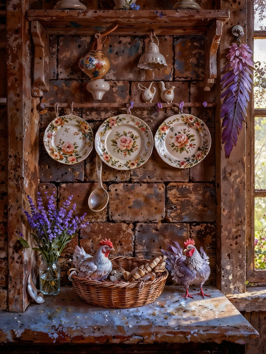 Rustic Kitchen Nook with Chickens