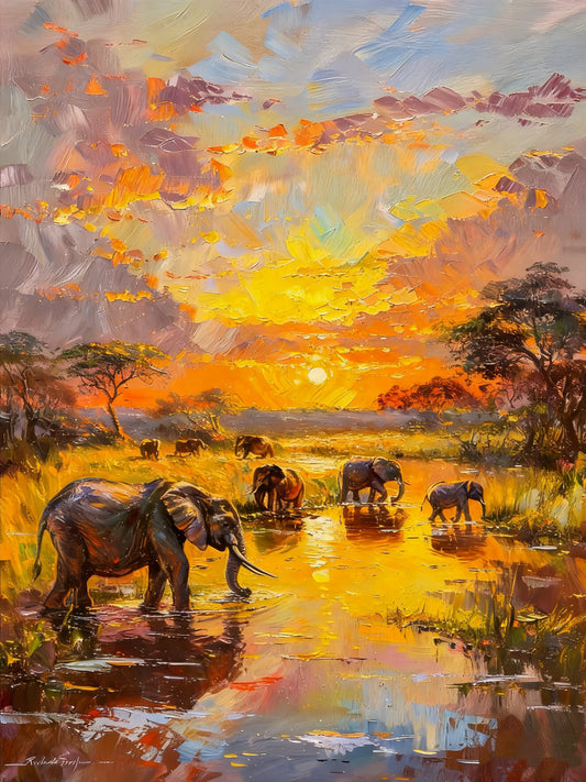 Elephants at Sunset