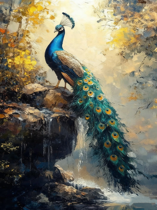 Peacock by Waterfall