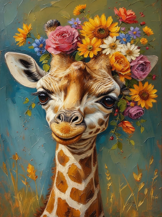 Giraffe with Flowers